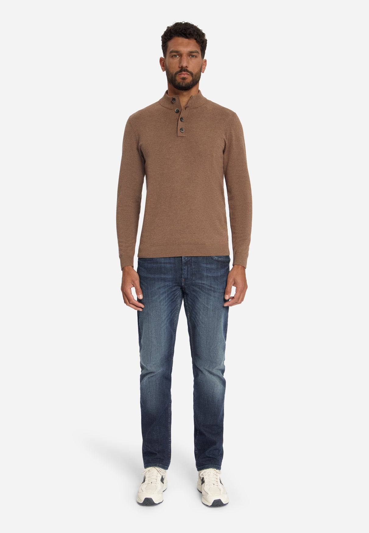 Button Neck Jumper | Light Brown