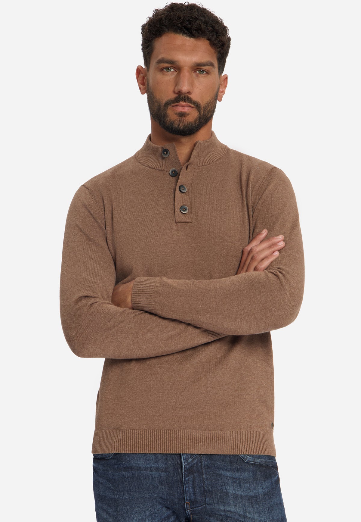 Button Neck Jumper | Light Brown