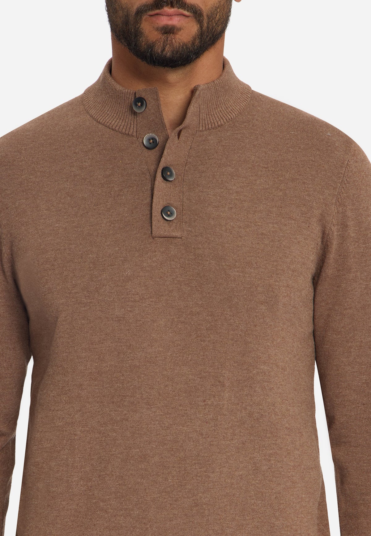 Button Neck Jumper | Light Brown