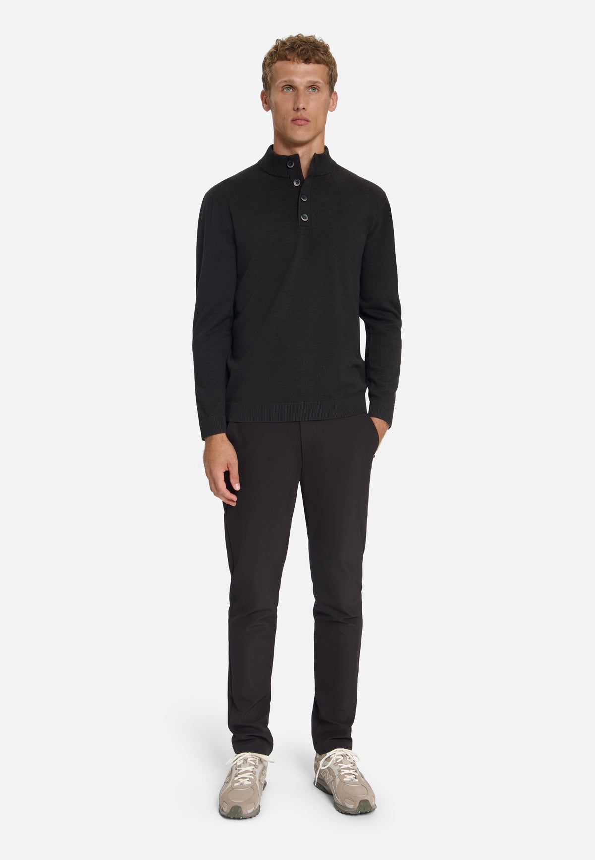Button Neck Jumper | Dark Brown