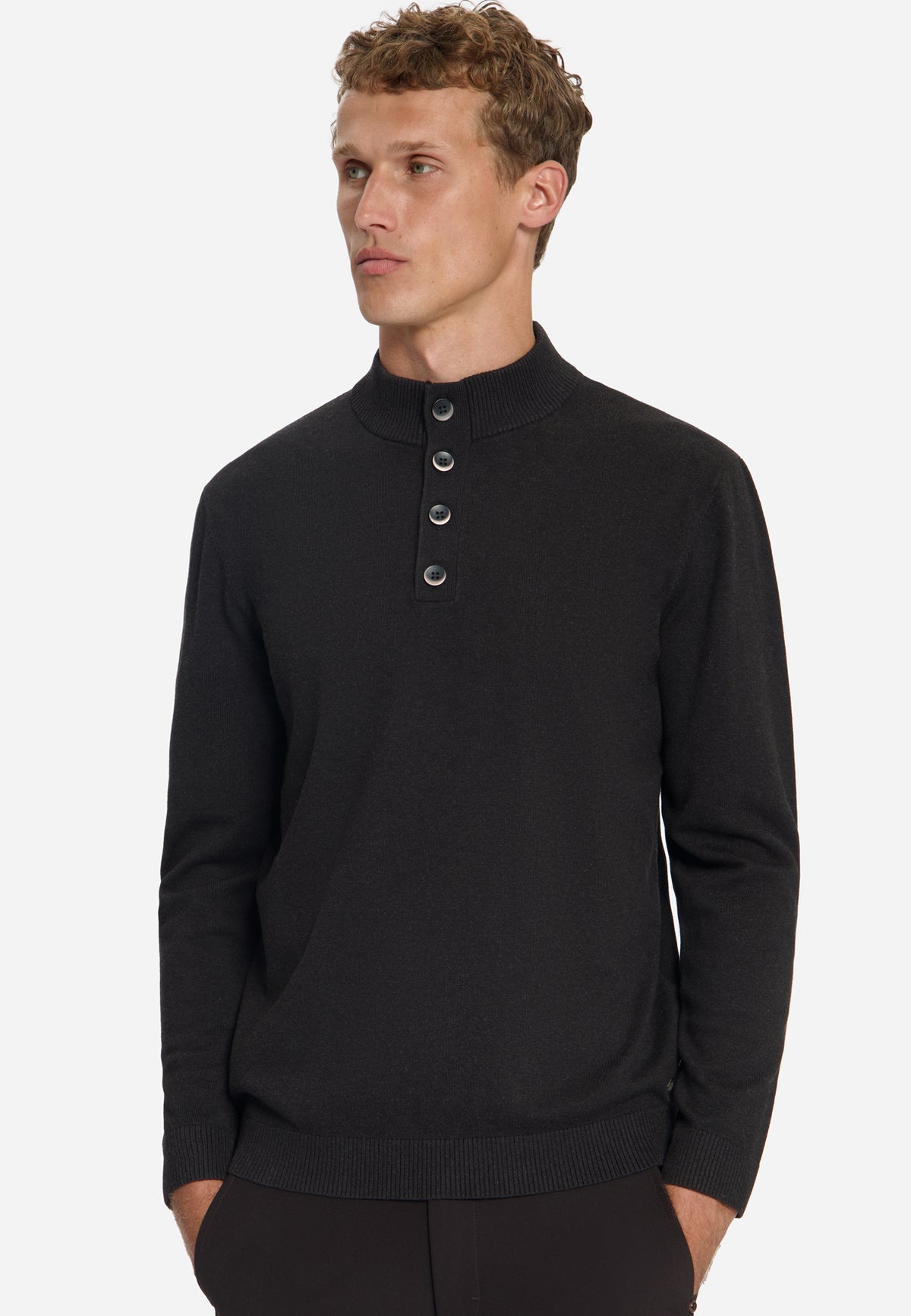 Button Neck Jumper | Dark Brown