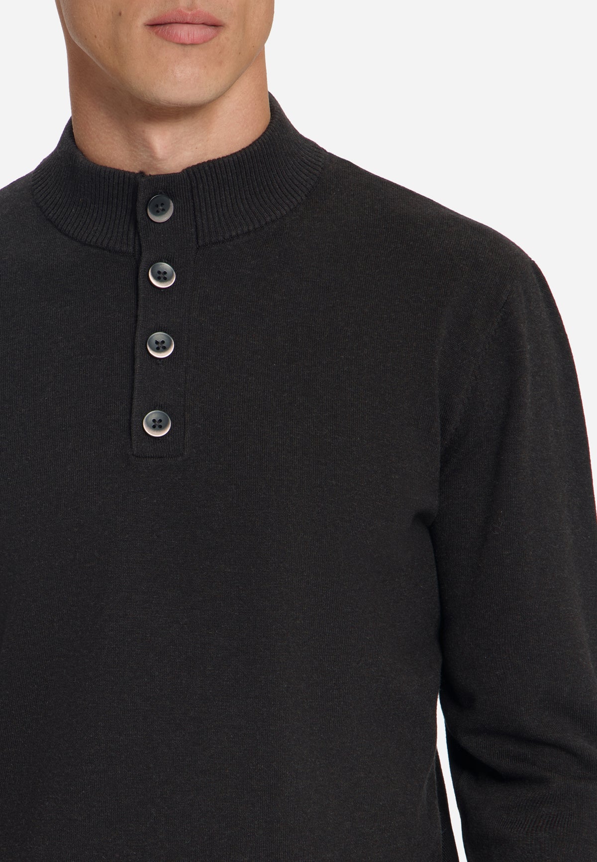 Button Neck Jumper | Dark Brown