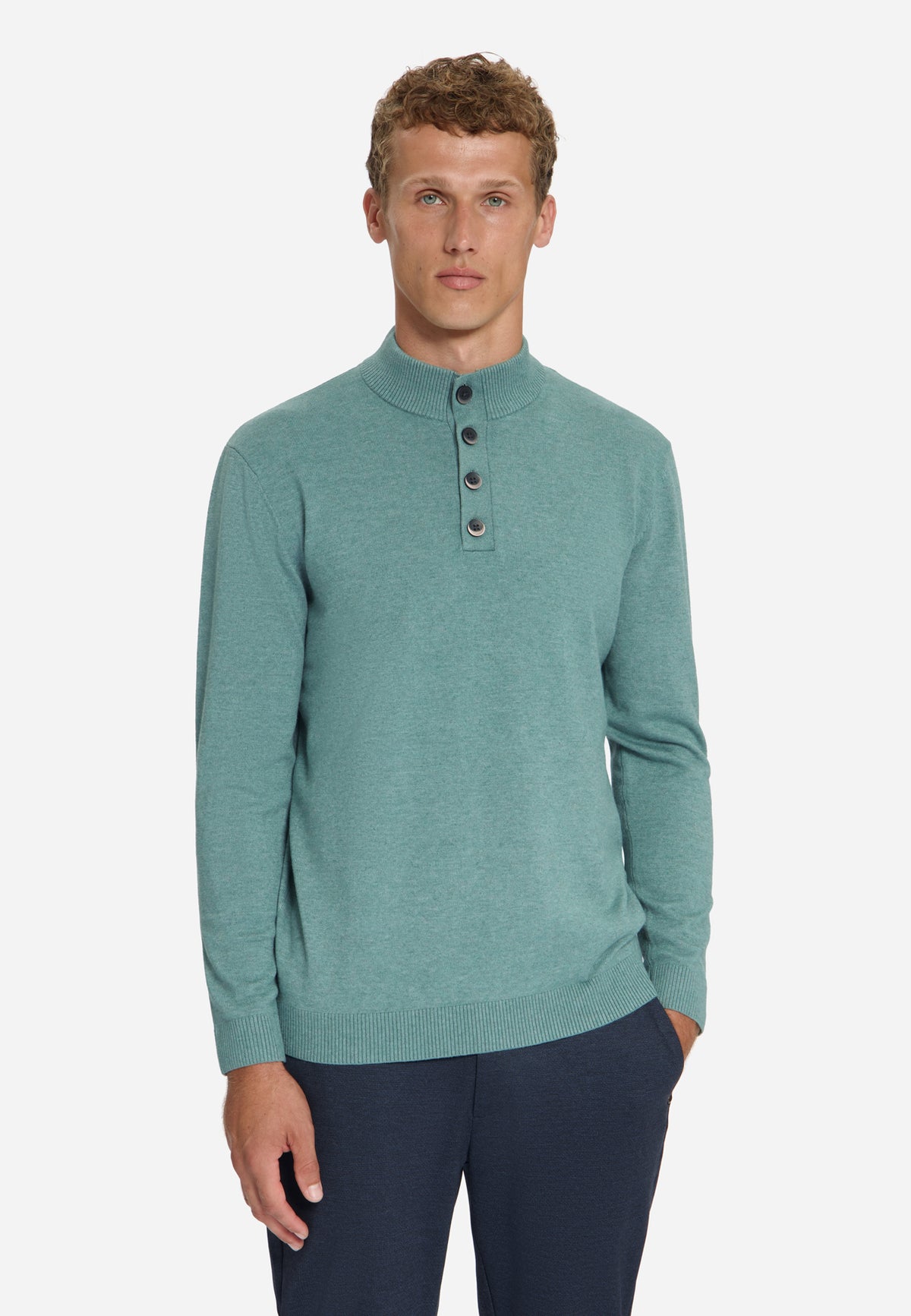 Button Neck Jumper | Dusty Blue