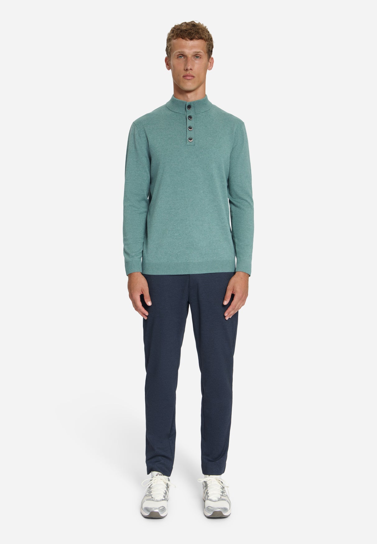 Button Neck Jumper | Dusty Blue