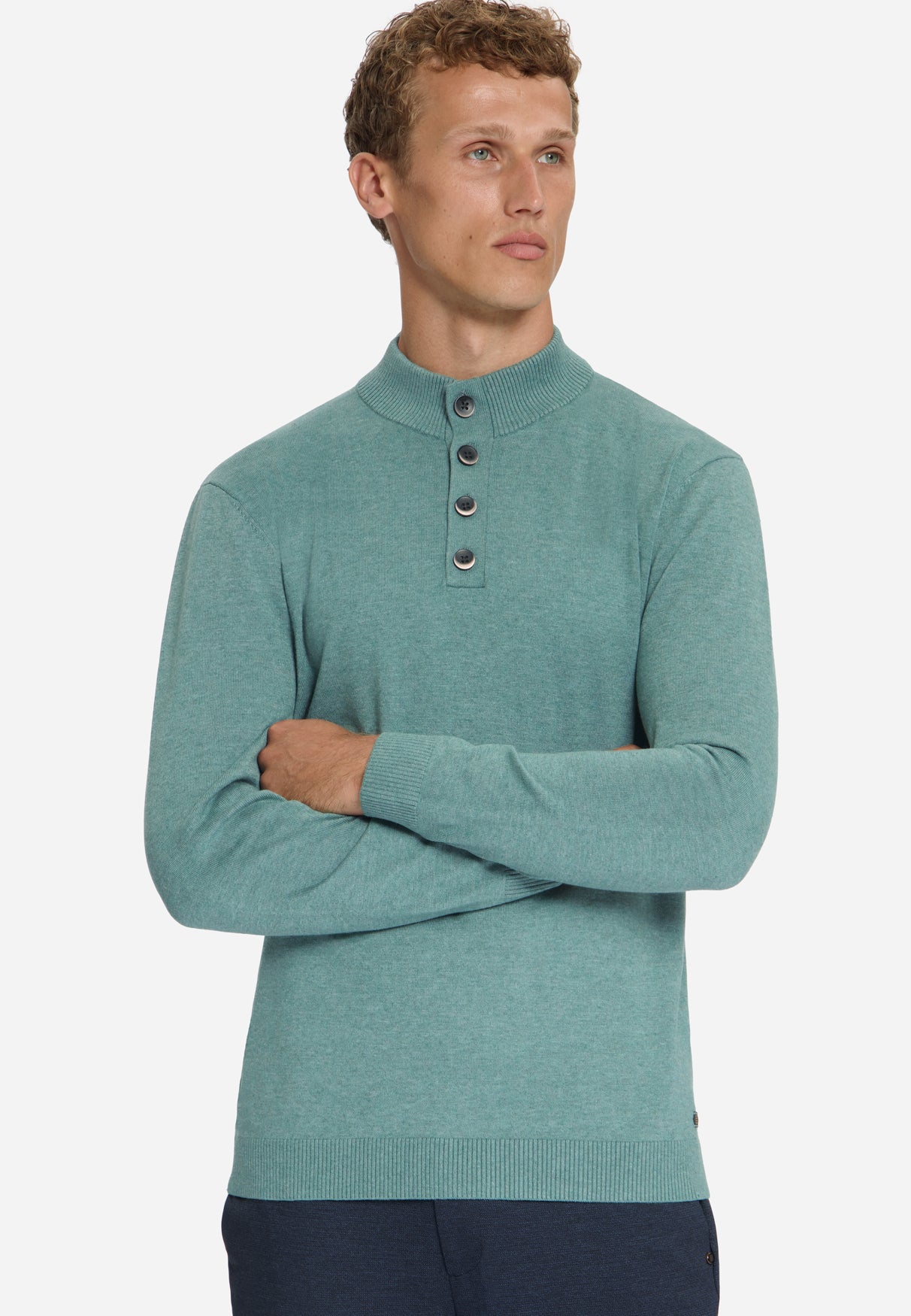 Button Neck Jumper | Dusty Blue