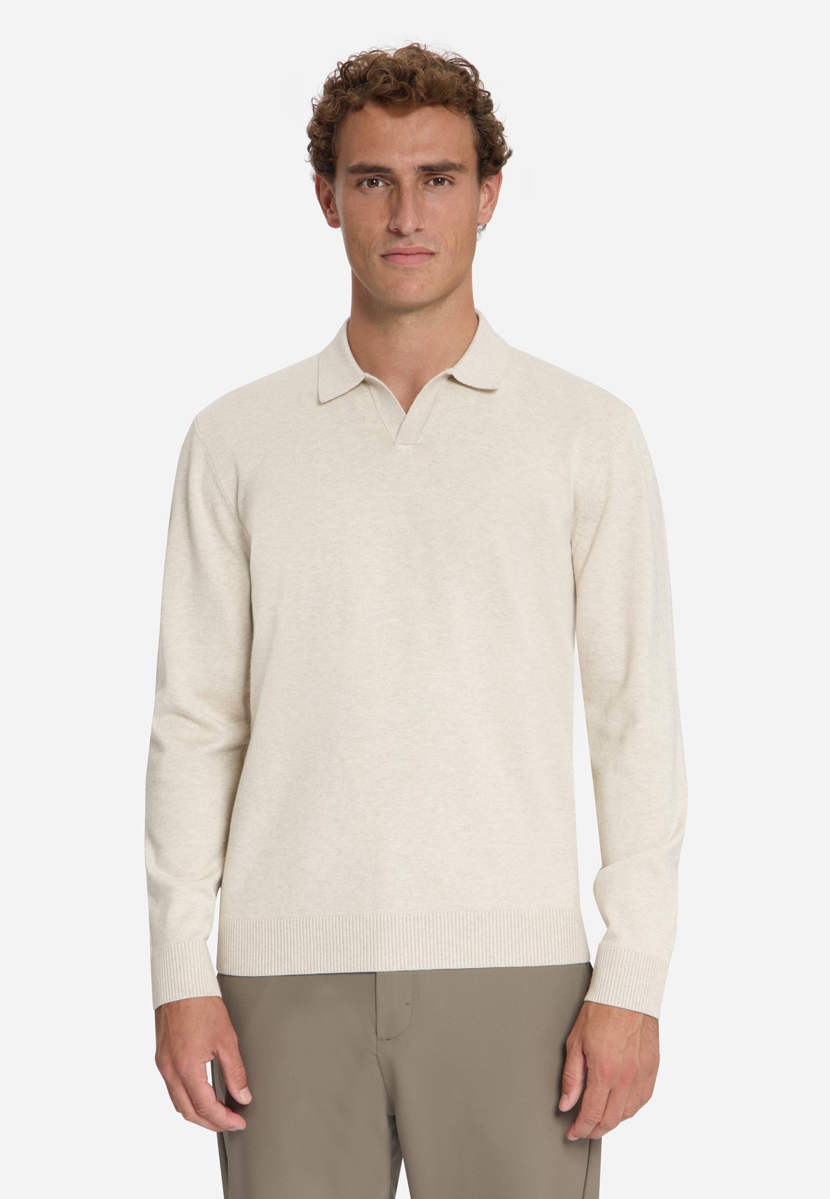 Fine Knit Polo Jumper | Stone