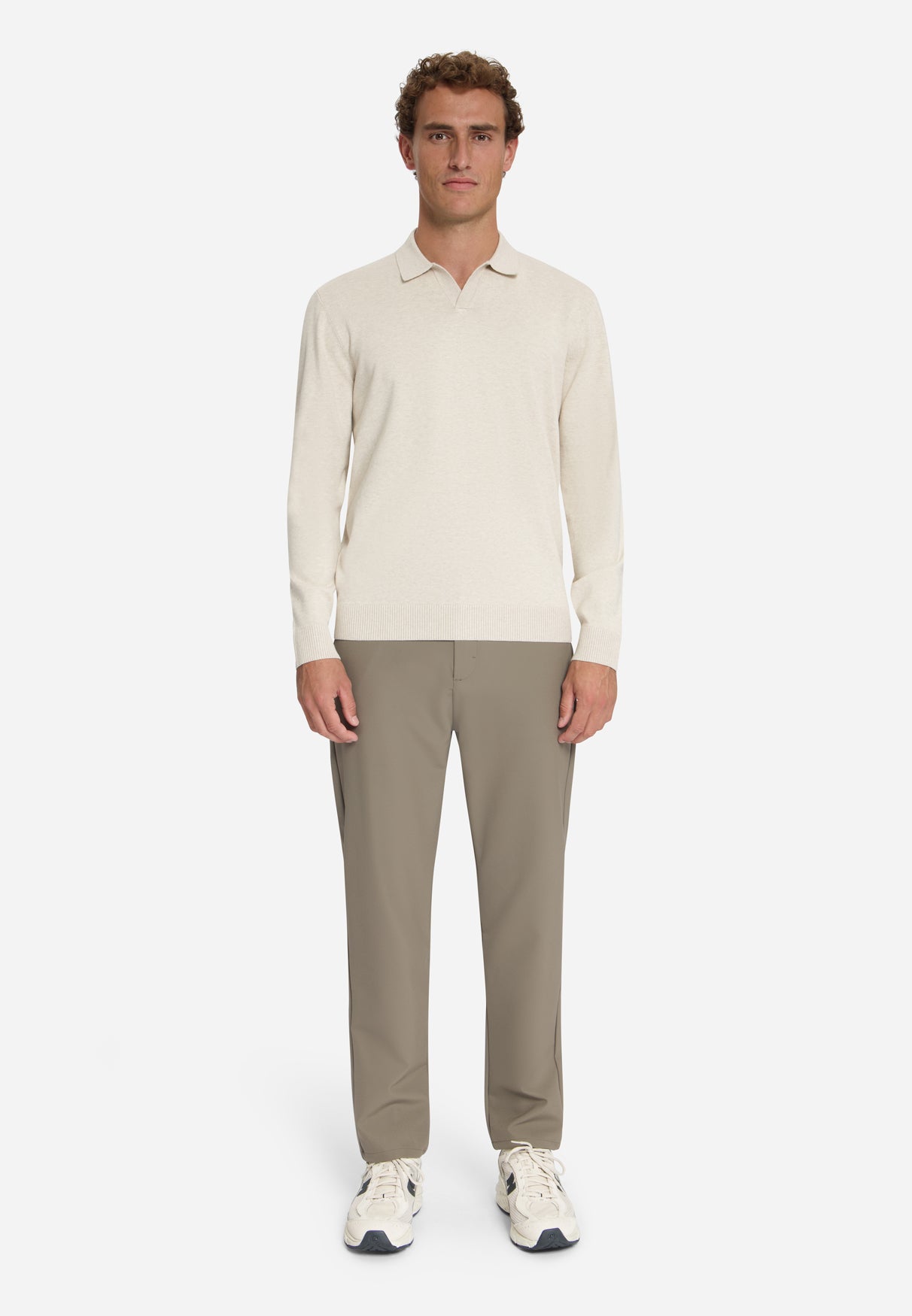 Fine Knit Polo Jumper | Stone