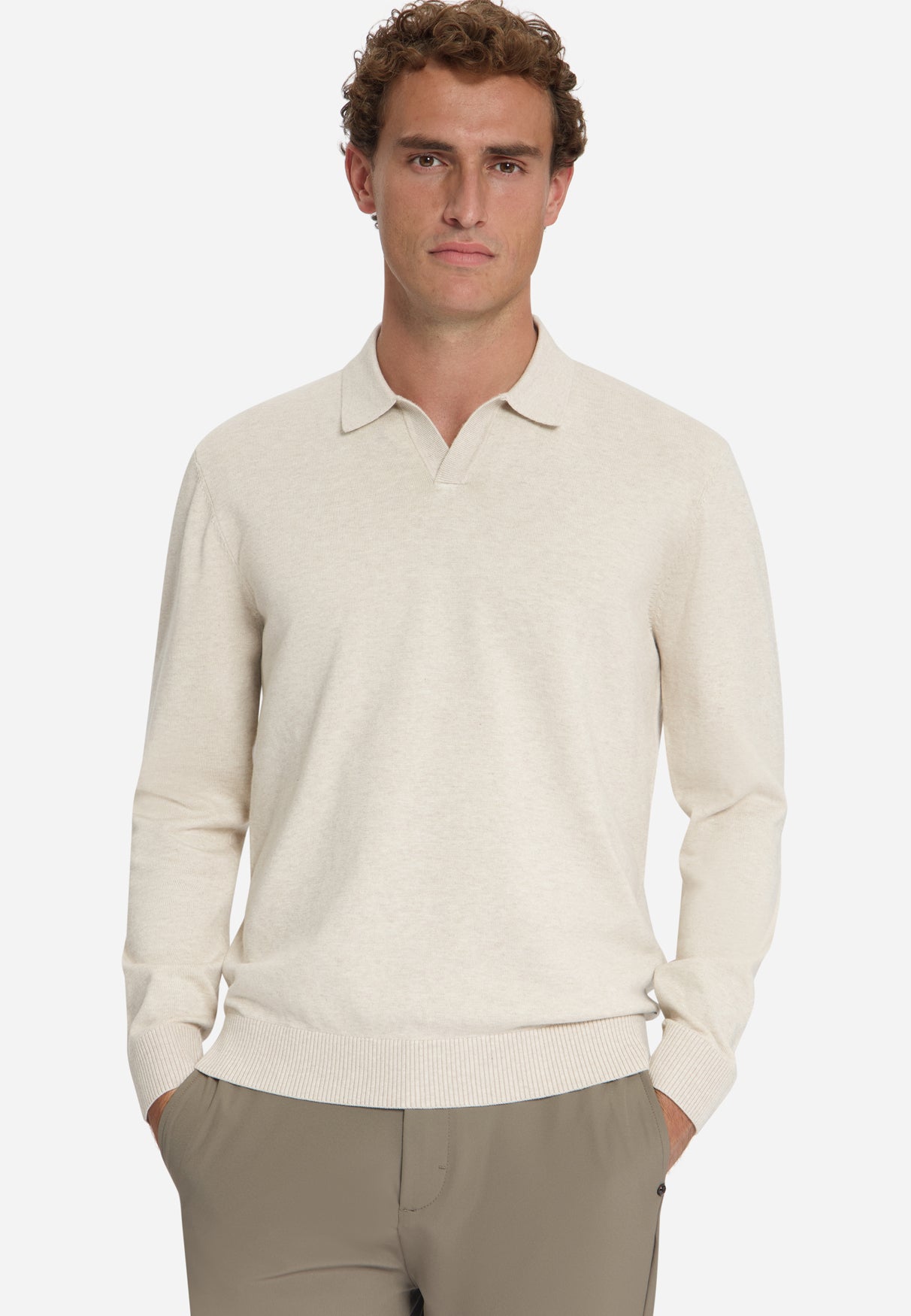 Fine Knit Polo Jumper | Stone