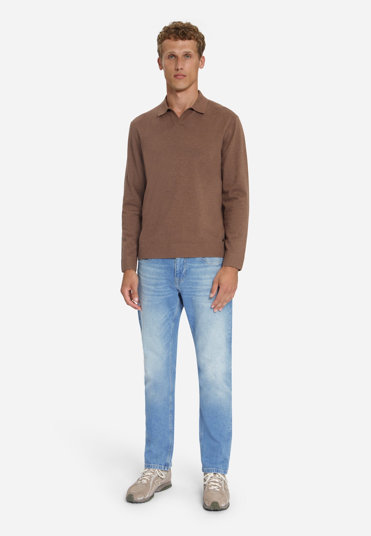 Fine Knit Polo Jumper | Light Brown