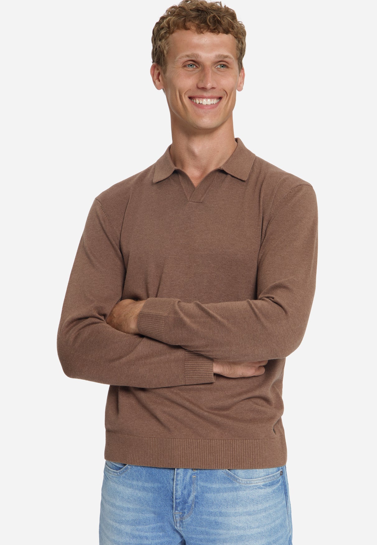 Fine Knit Polo Jumper | Light Brown