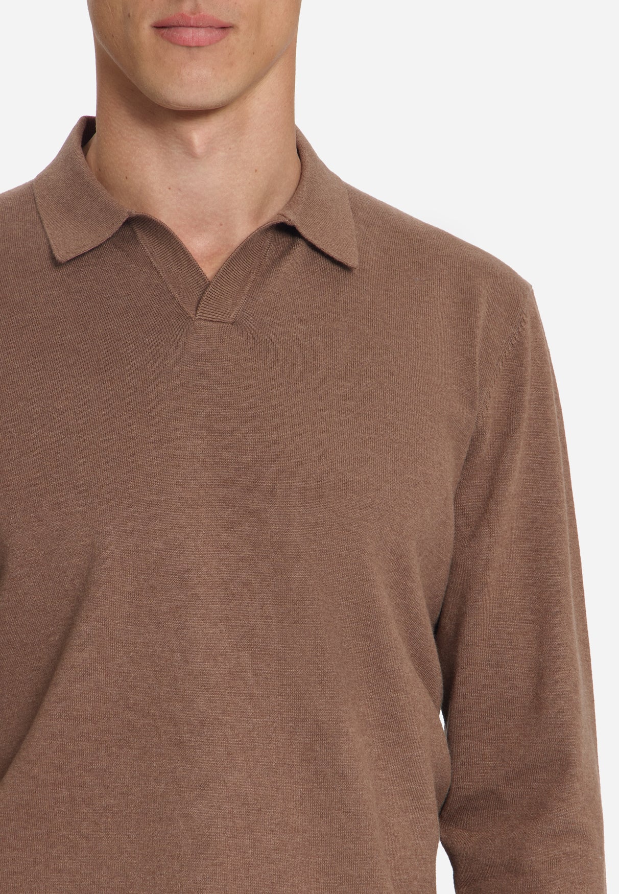 Fine Knit Polo Jumper | Light Brown