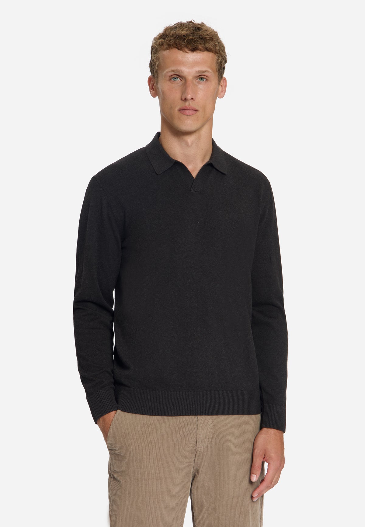 Fine Knit Polo Jumper | Dark Brown