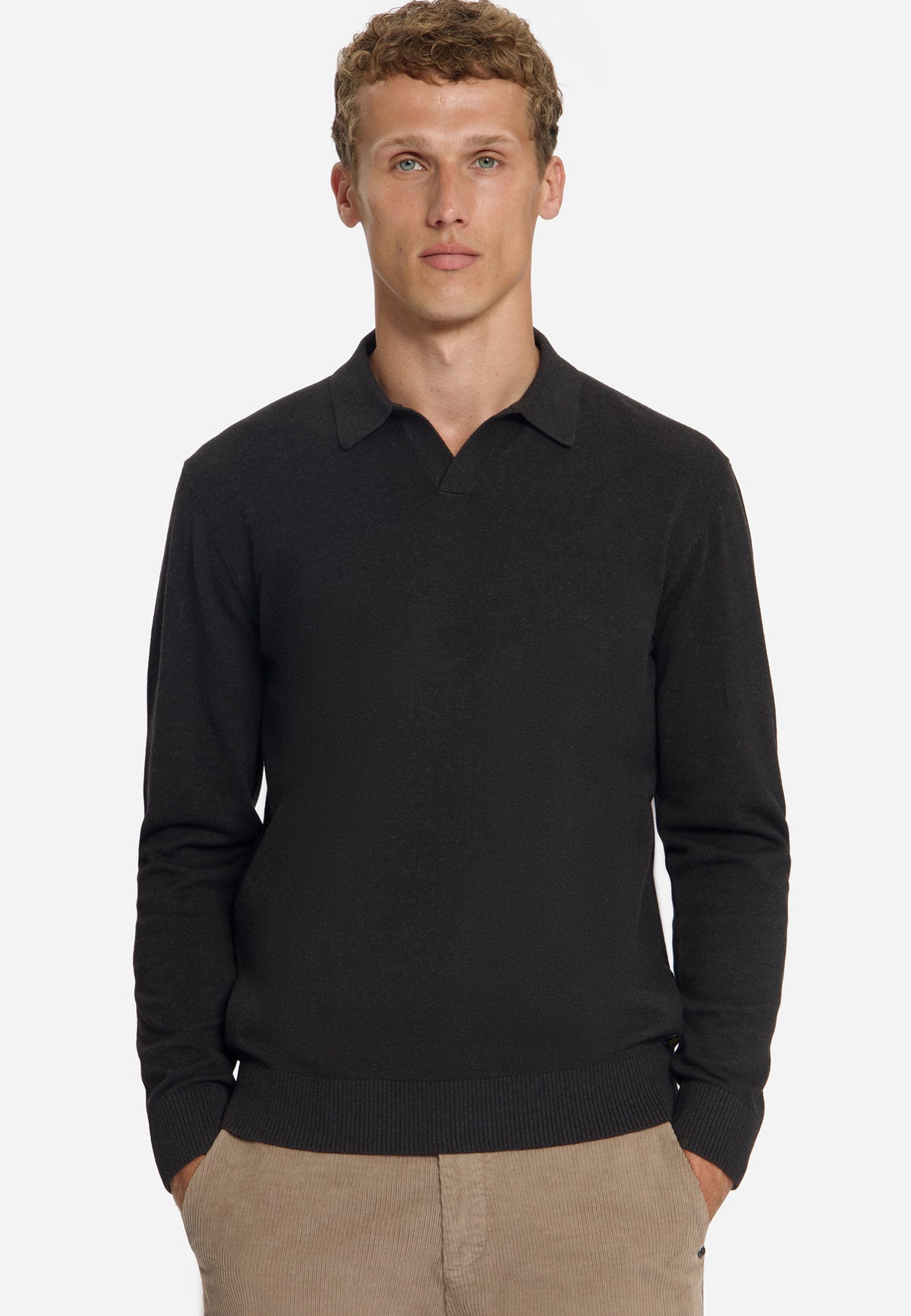 Fine Knit Polo Jumper | Dark Brown