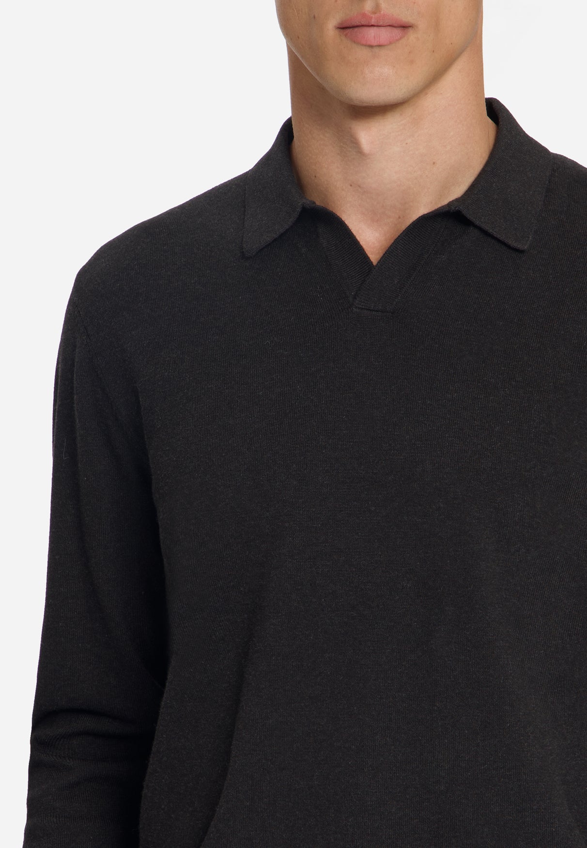 Fine Knit Polo Jumper | Dark Brown