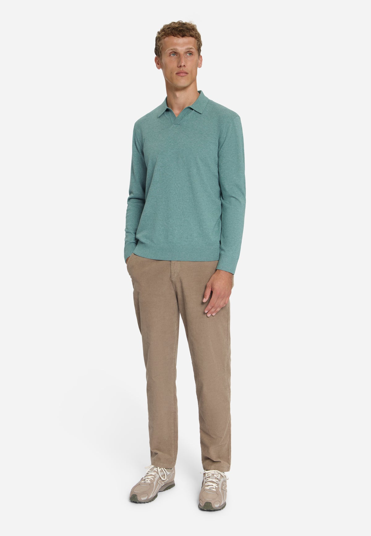 Fine Knit Polo Jumper | Dusty Blue