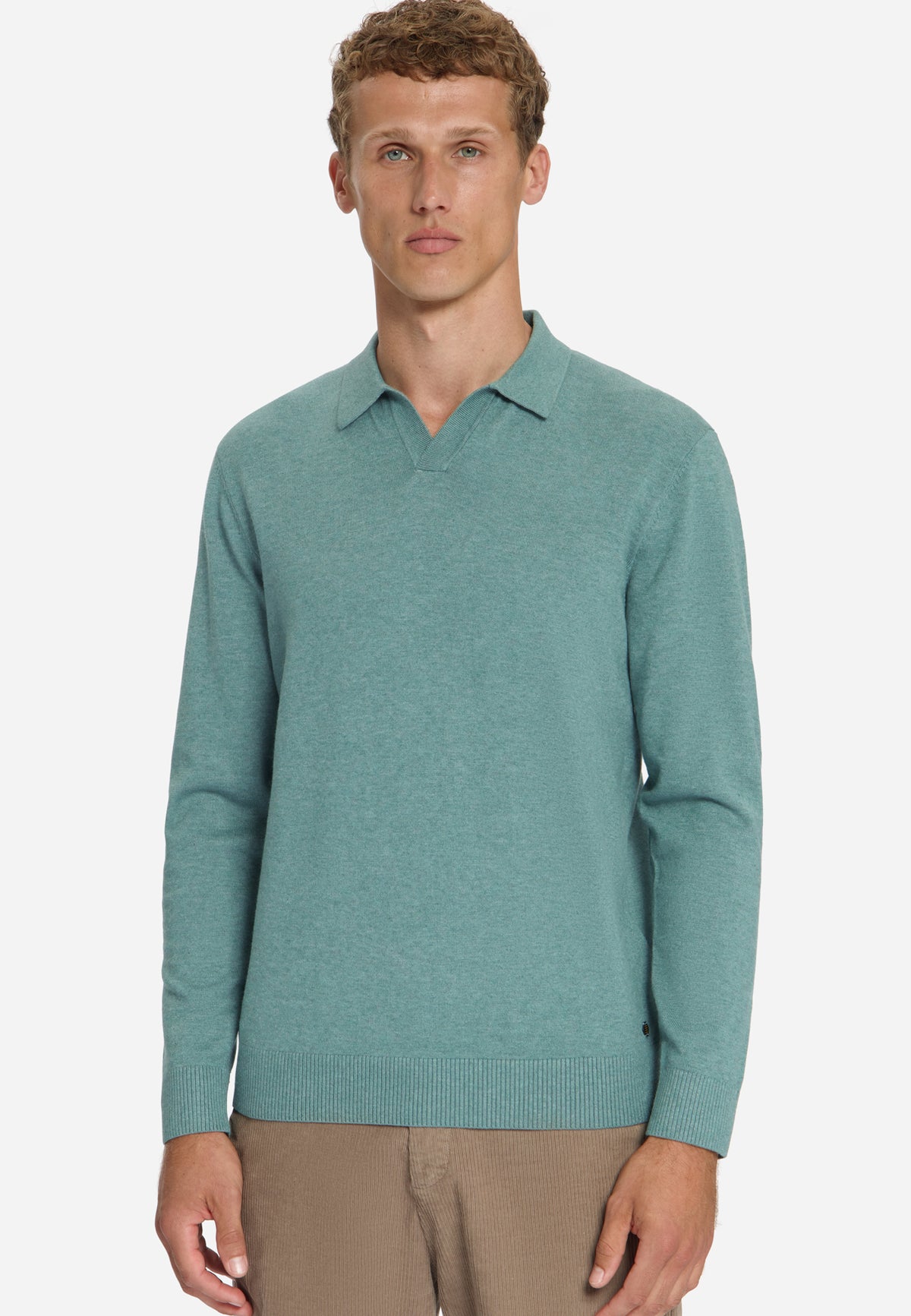 Fine Knit Polo Jumper | Dusty Blue