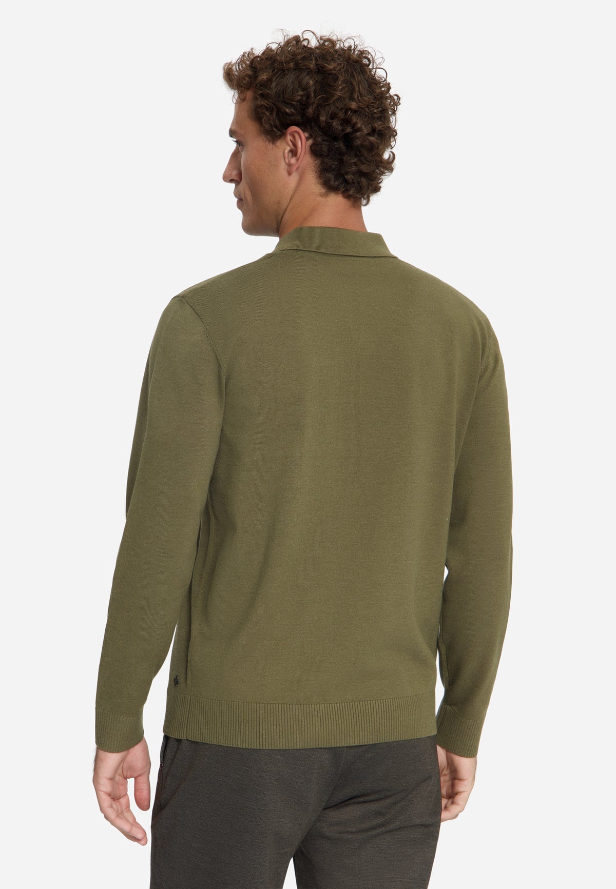 Fine Knit Polo Jumper | Moss