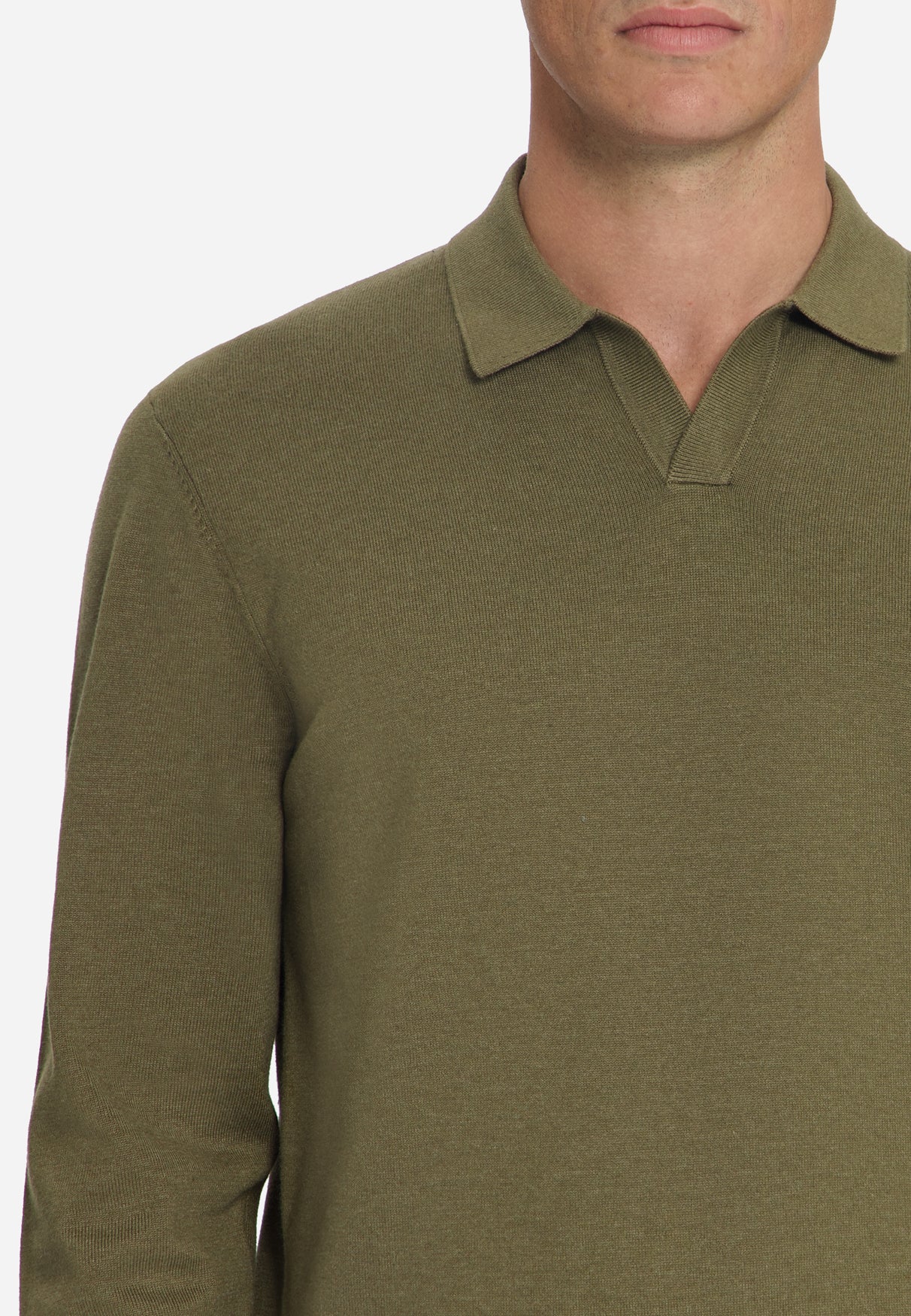 Fine Knit Polo Jumper | Moss