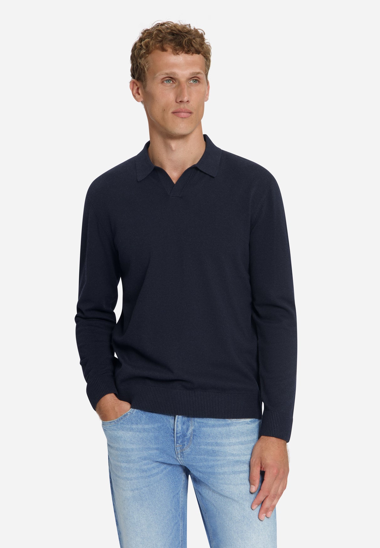 Fine Knit Polo Jumper | Dark Night