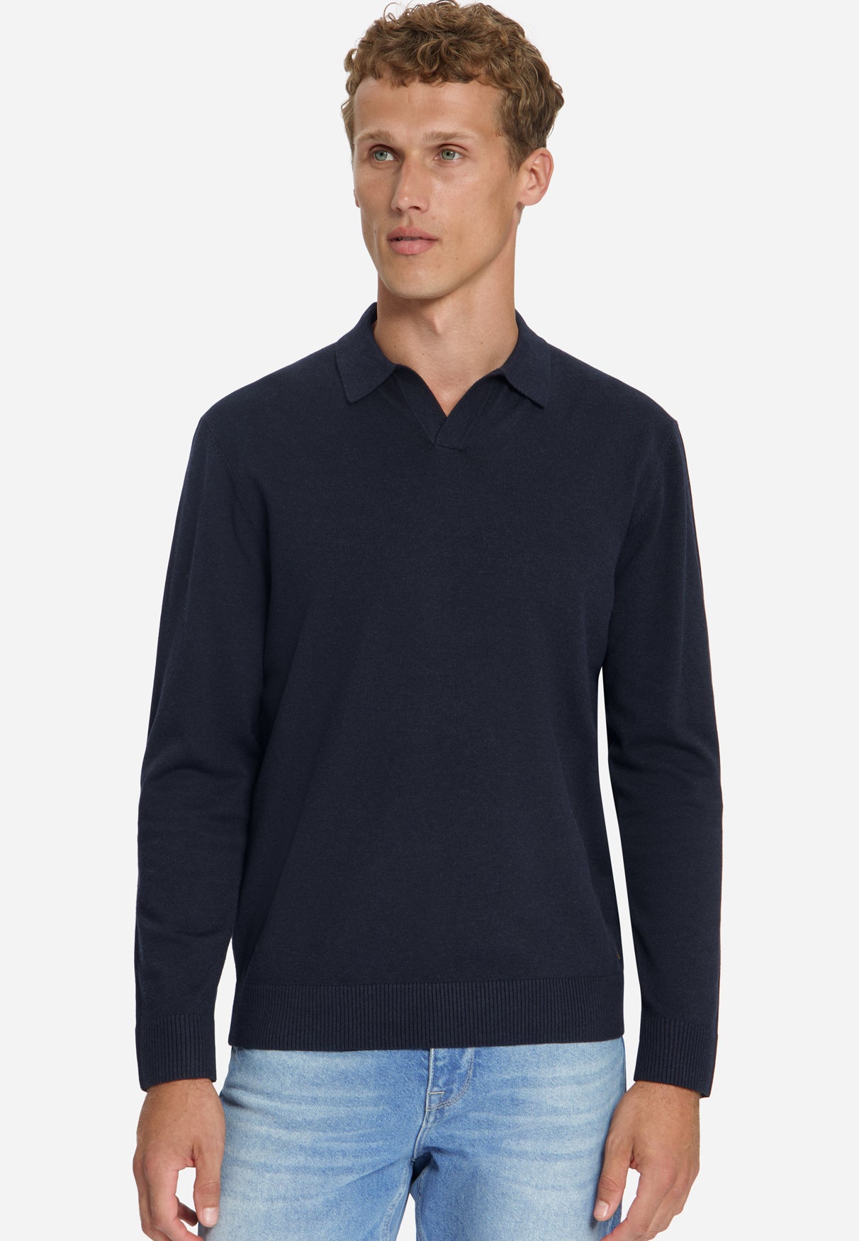 Fine Knit Polo Jumper | Dark Night