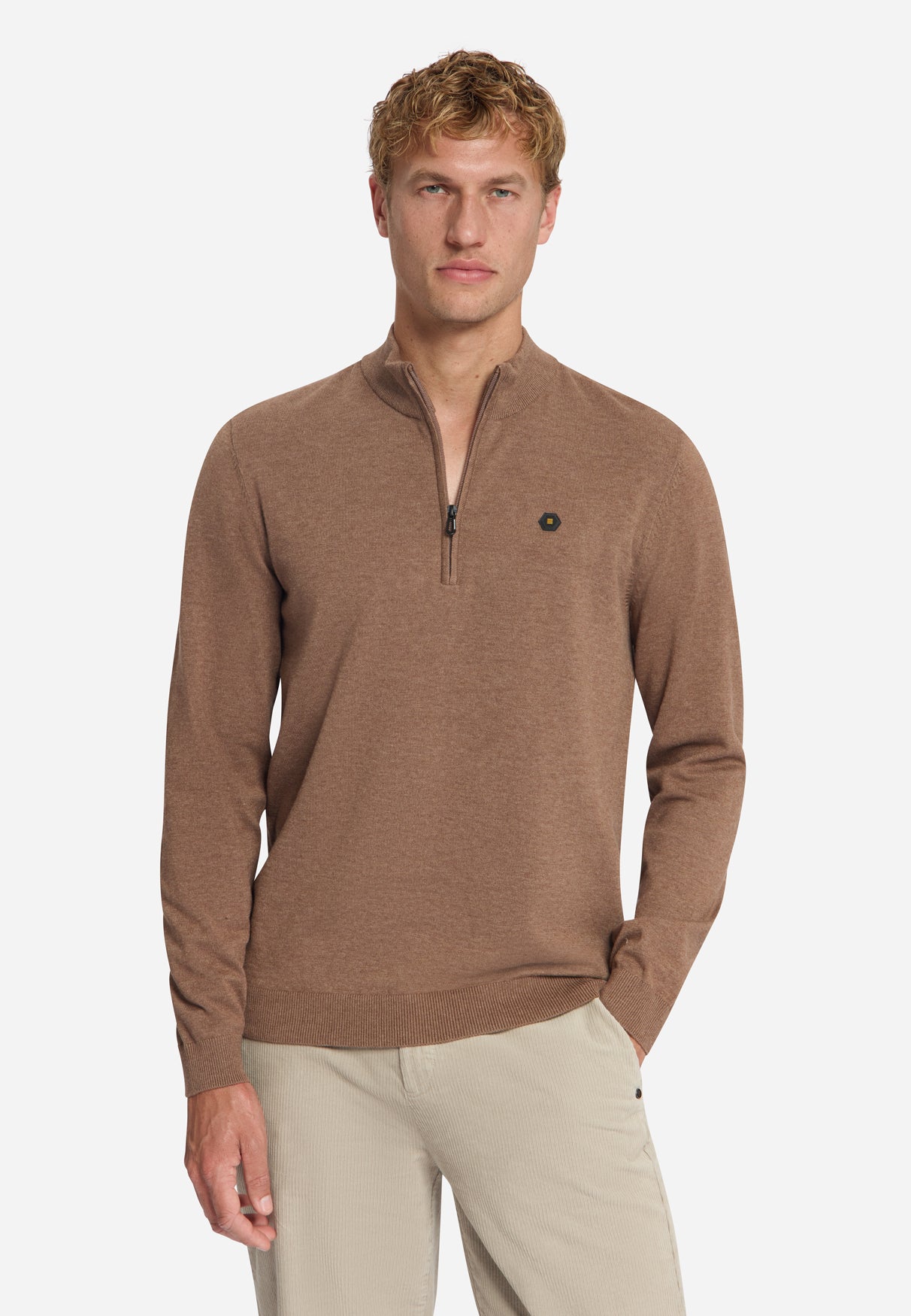 Melange Half-Zip Jumper | Light Brown