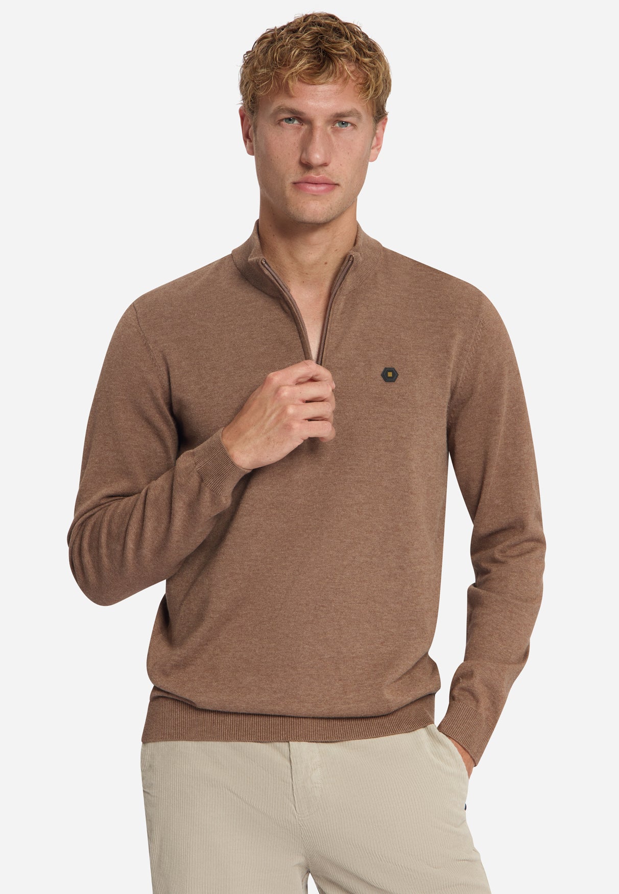 Melange Half-Zip Jumper | Light Brown