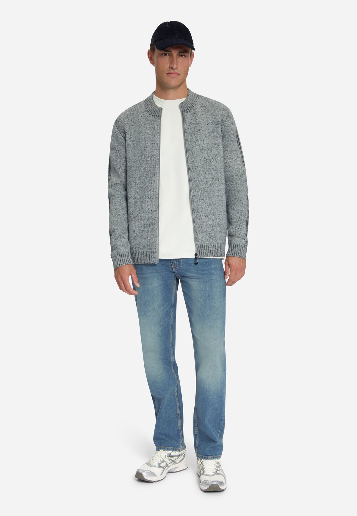 Two-Tone Knitted Cardigan | Grey Melange