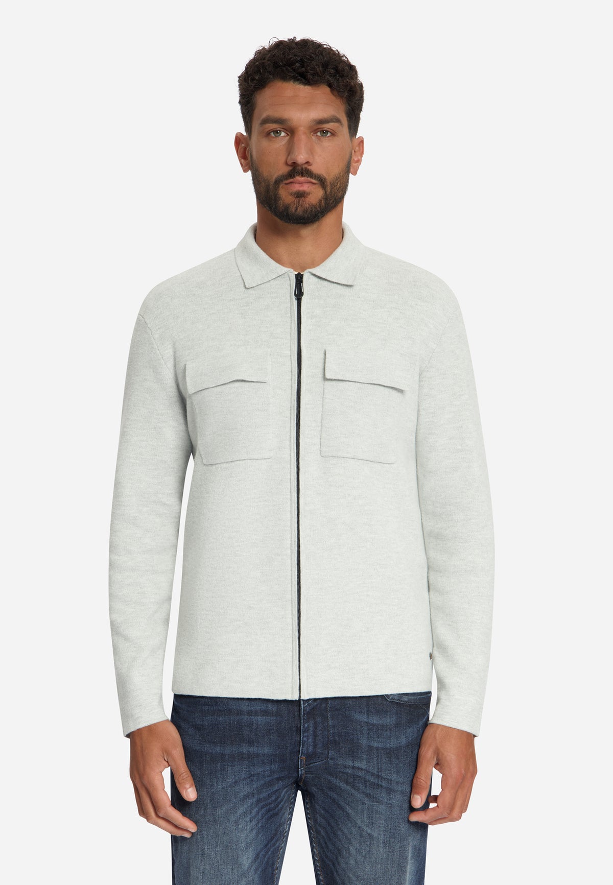 Zip-Up Knit Cardigan | Light Grey Melange
