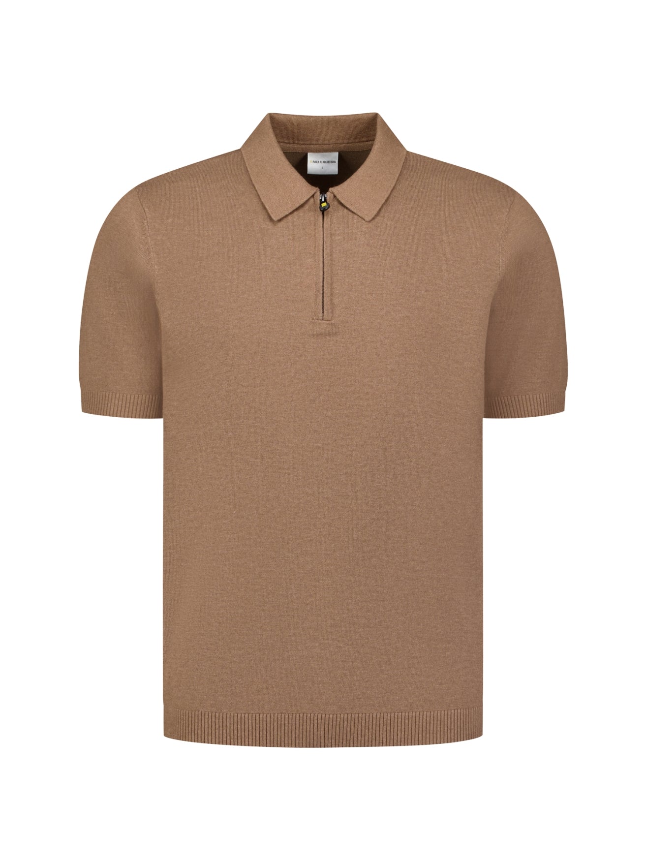 Fine Knit Zip Polo | Light Brown