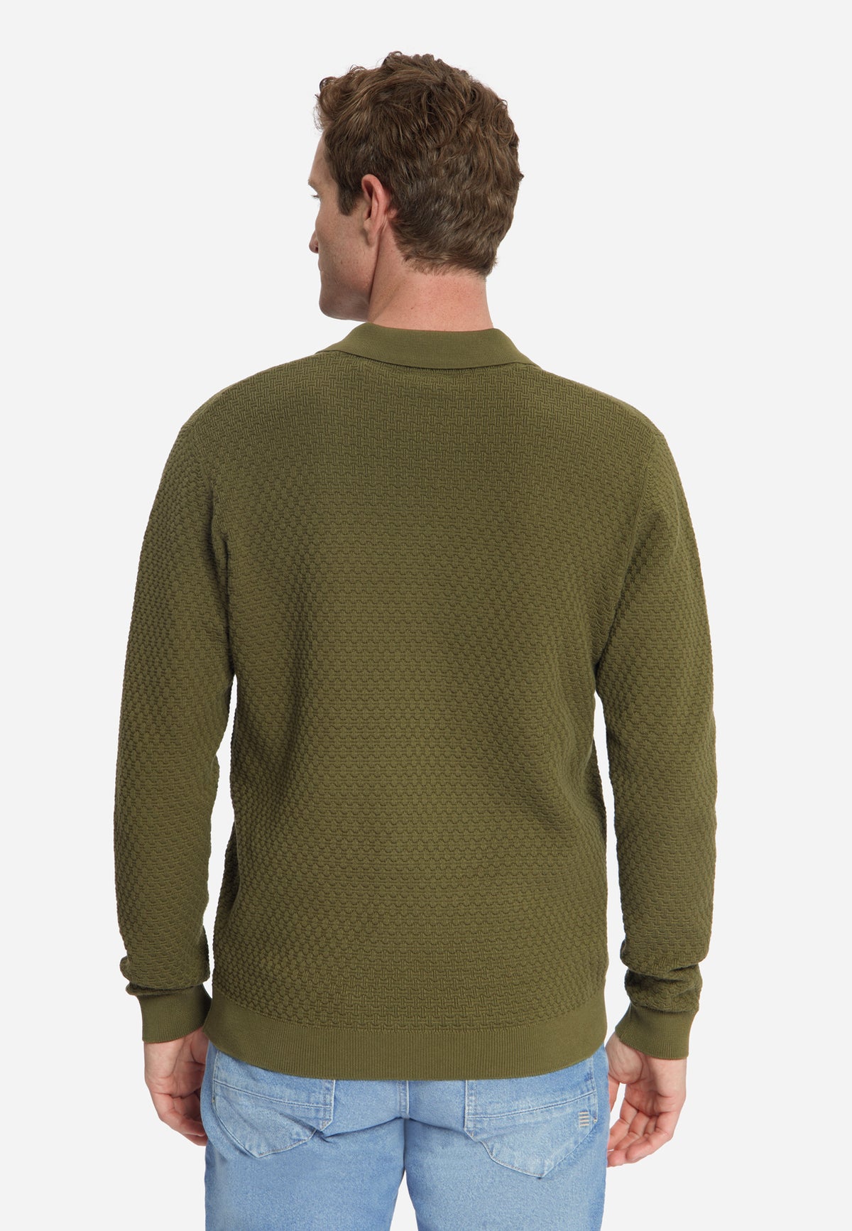 Jacquard Polo Jumper | Moss
