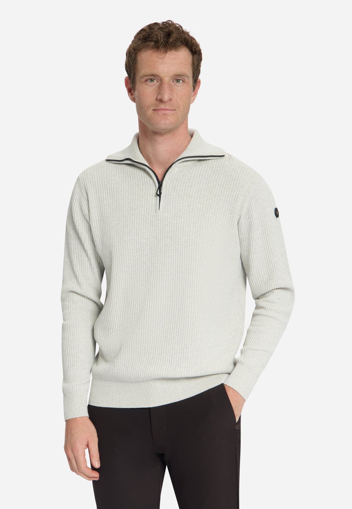 Ribbed Half Zip Jumper | Light Grey Melange