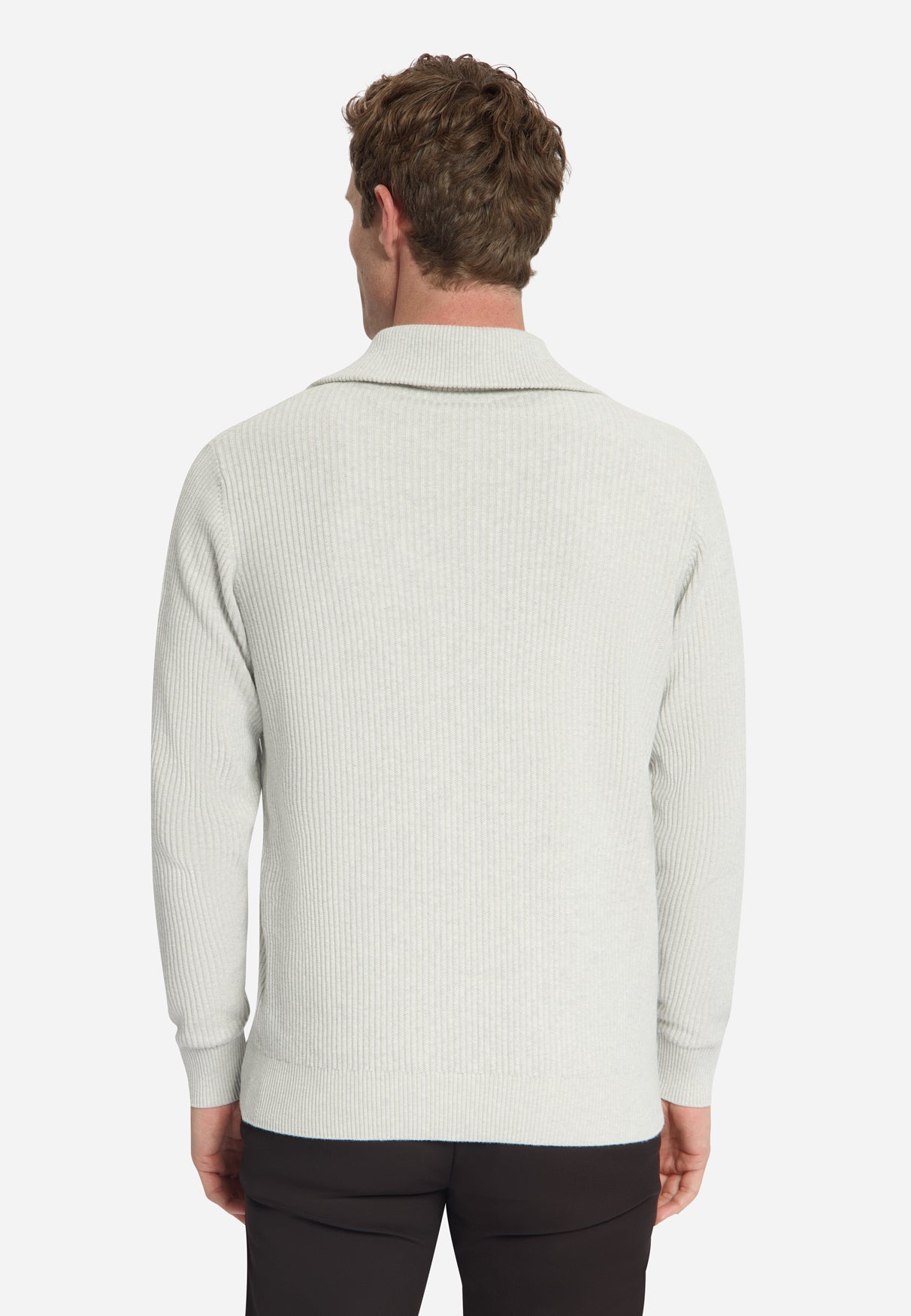 Ribbed Half Zip Jumper | Light Grey Melange