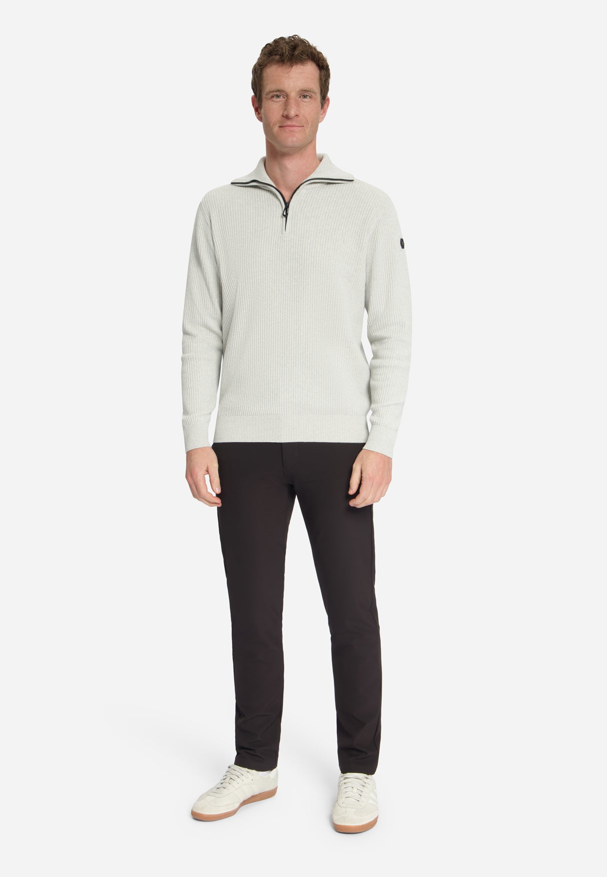 Ribbed Half Zip Jumper | Light Grey Melange