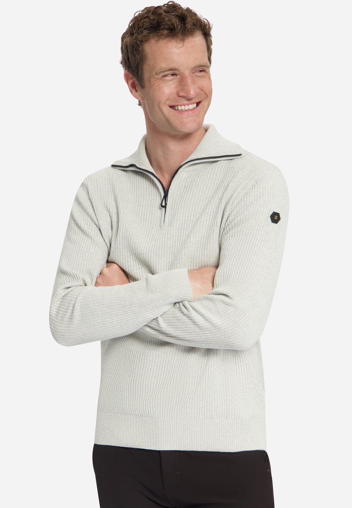 Ribbed Half Zip Jumper | Light Grey Melange