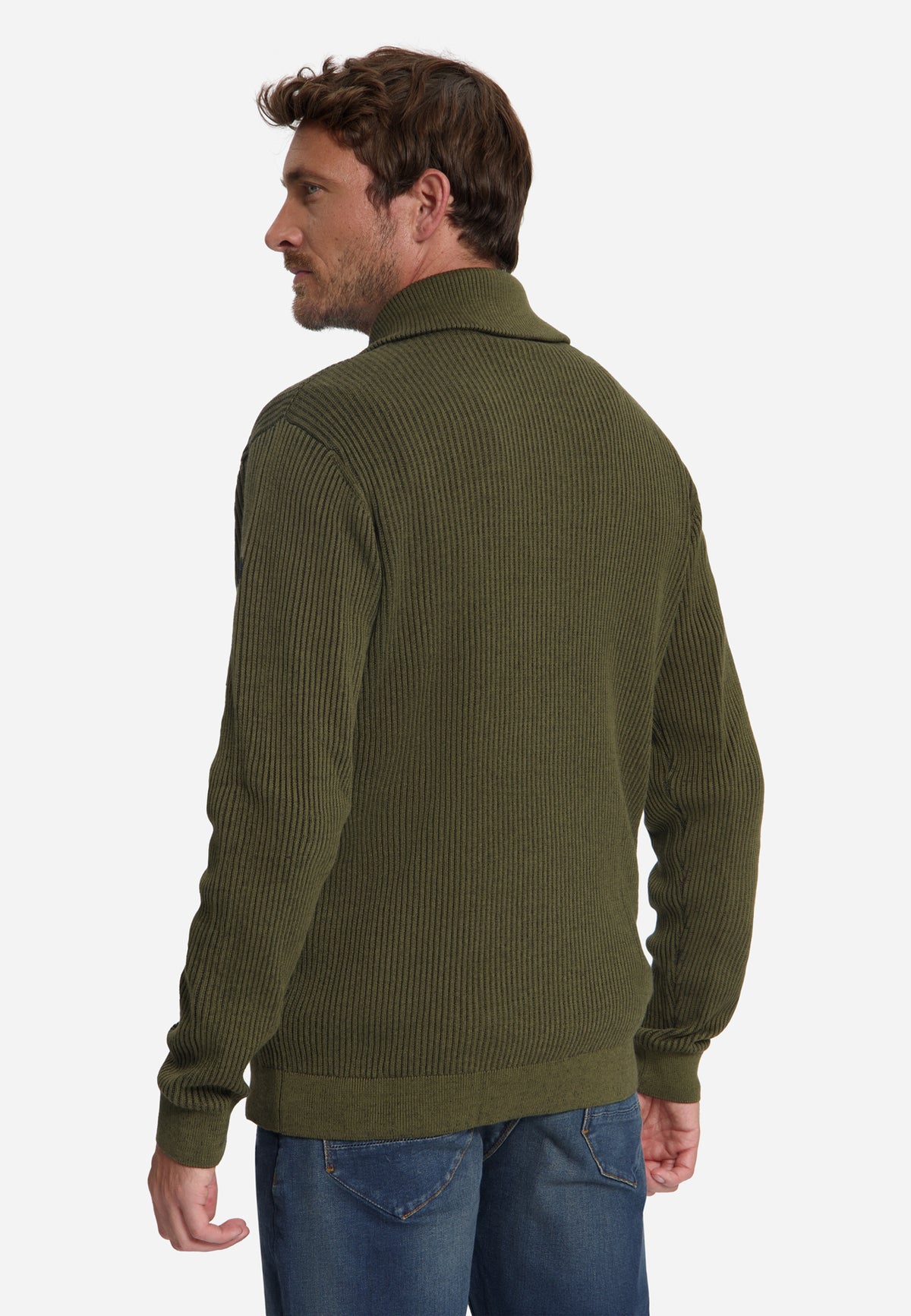 Ribbed Half Zip Jumper | Moss