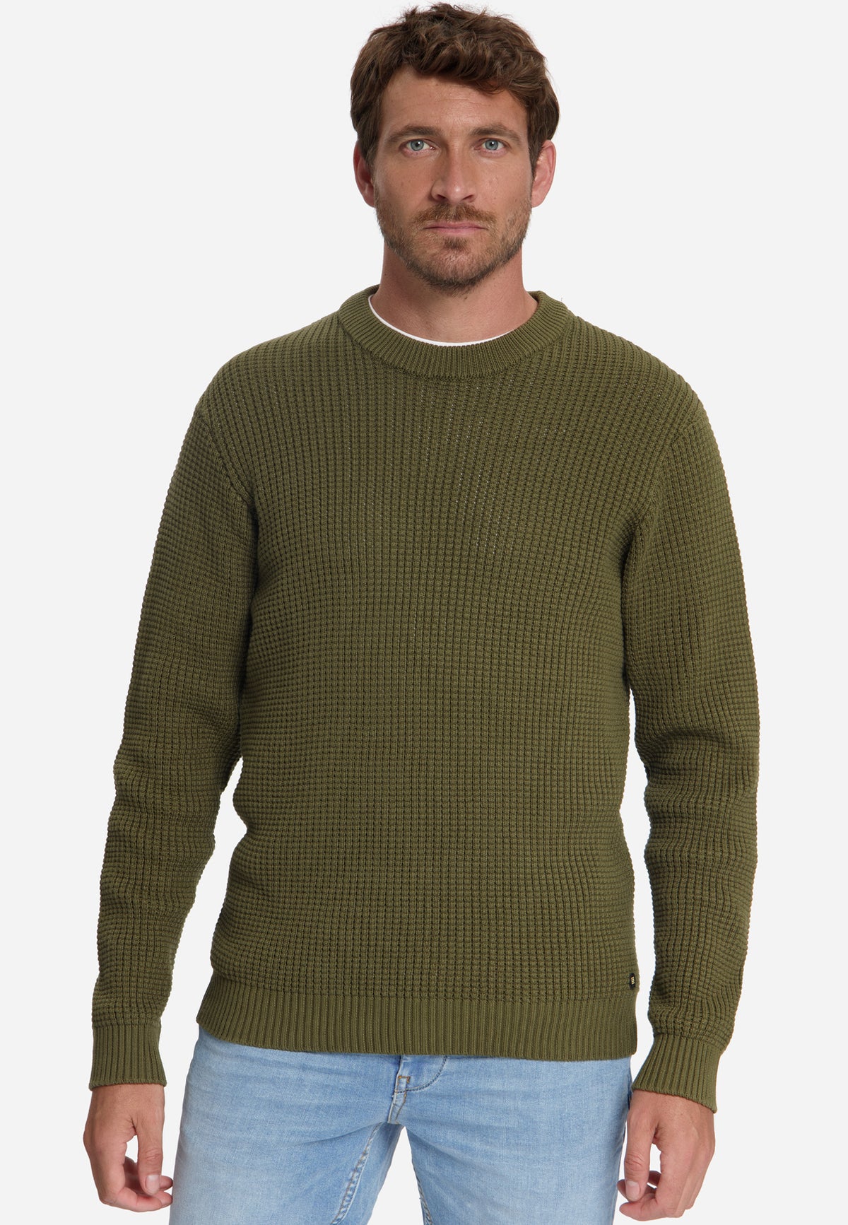Textured Crew Neck Jumper | Moss