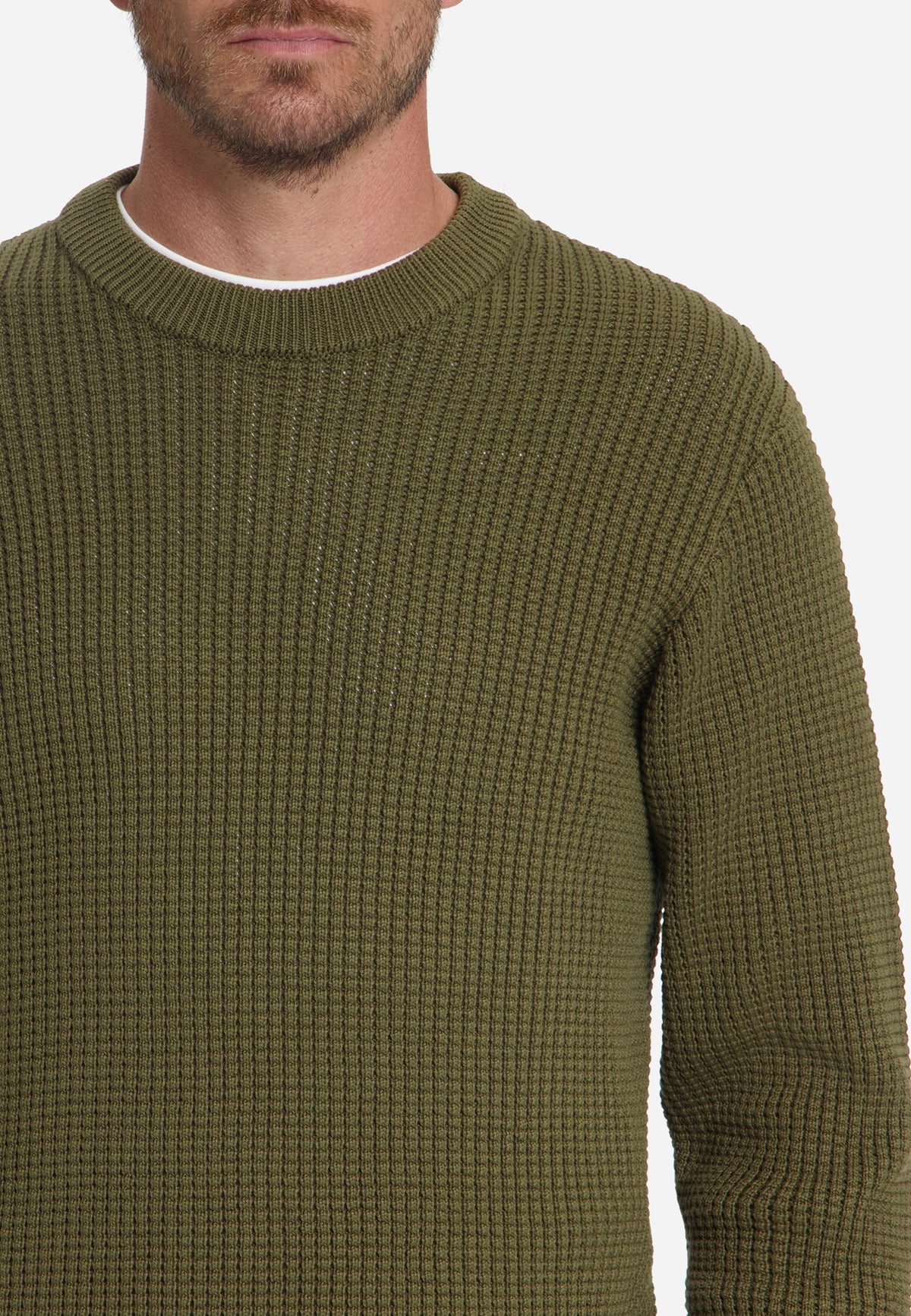 Textured Crew Neck Jumper | Moss