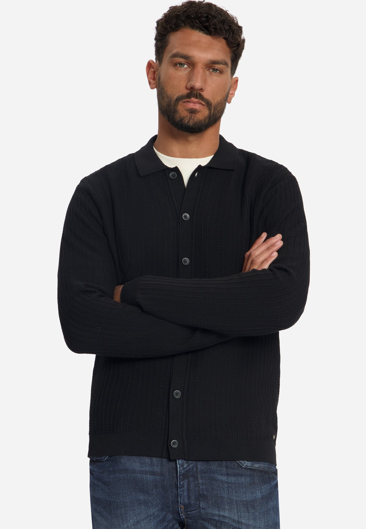 Textured Button Cardigan | Black
