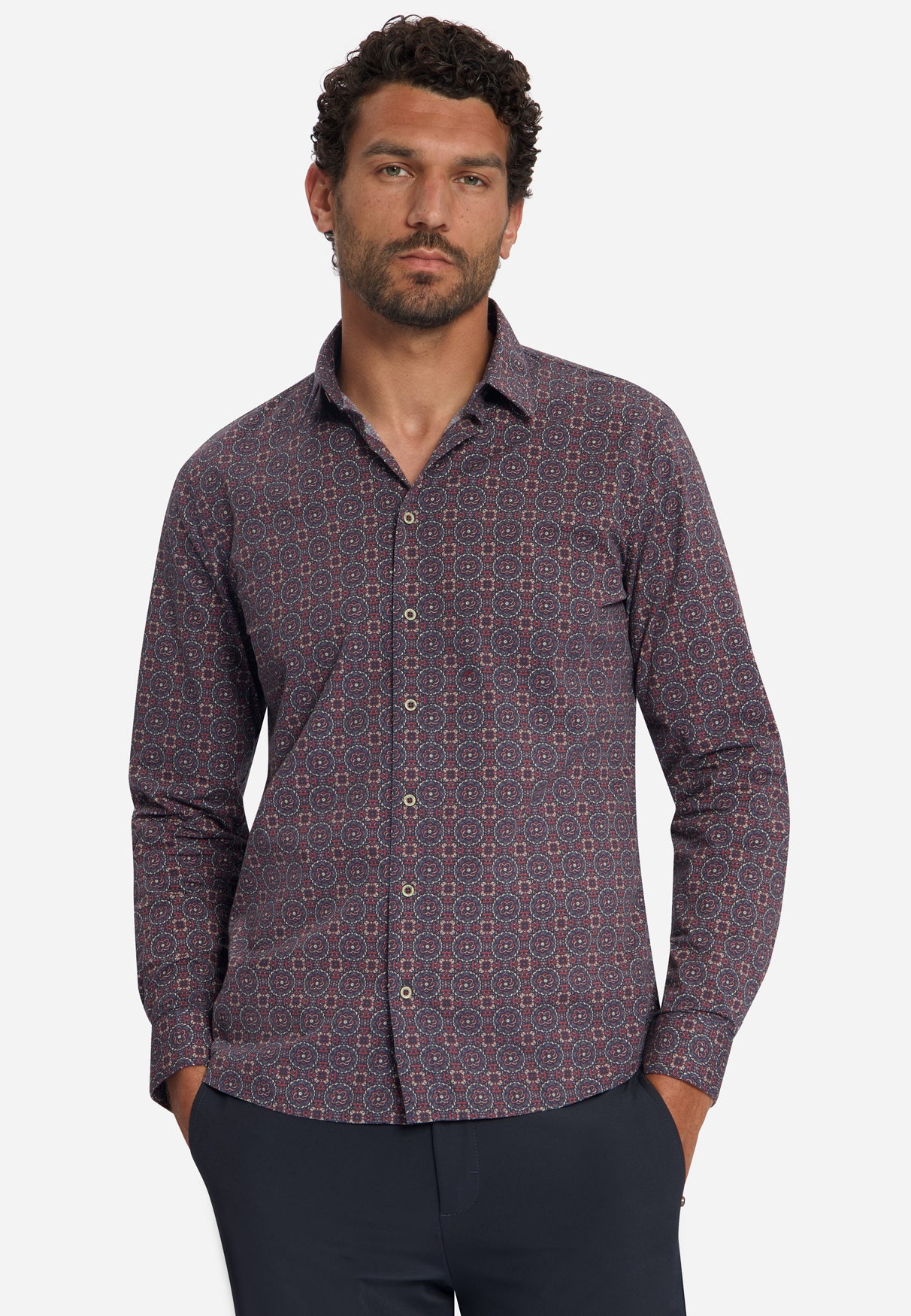 Geometric Print Stretch Shirt | Cayenne