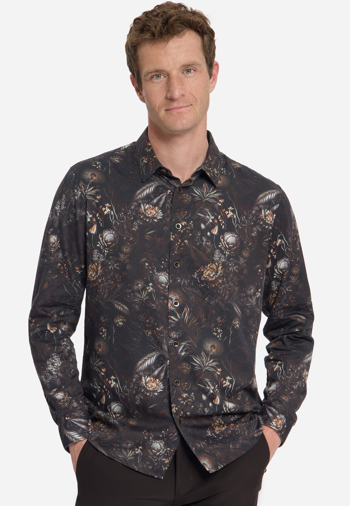 Shirt Allover Printed Satin Weave | Black