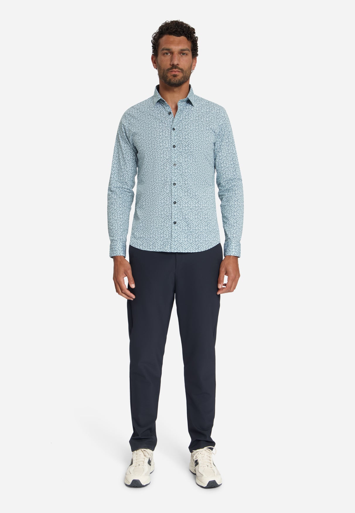Printed stretch shirt | Dusty Blue