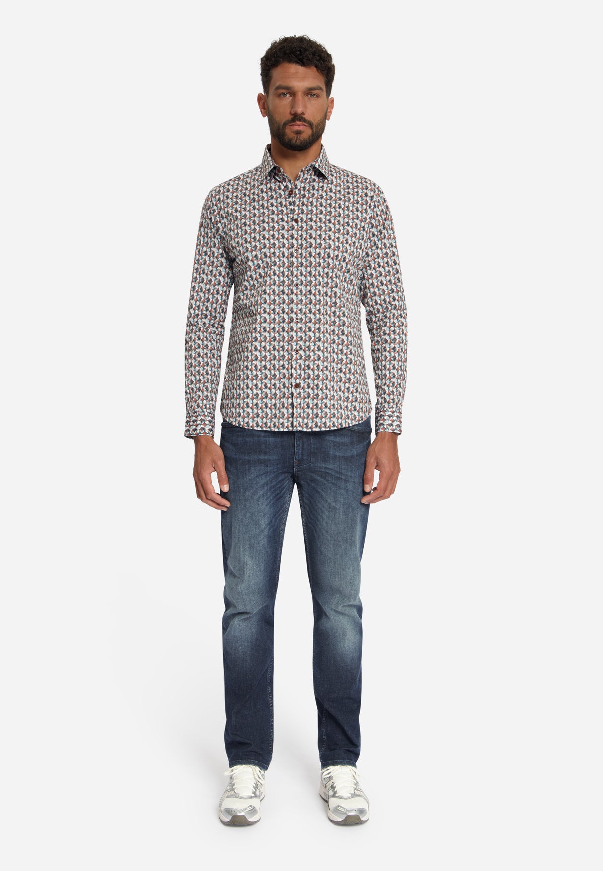 Stretch Allover Print Shirt | Caramel
