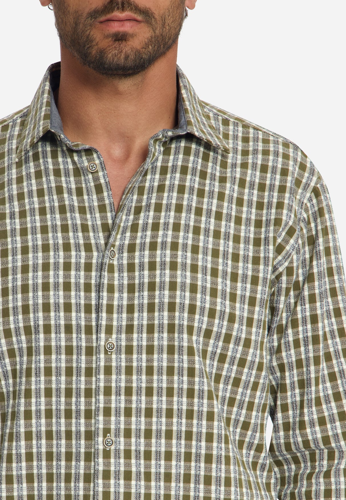 Shirt Yarn Dyed Small Check, Dobby Weave | Moss