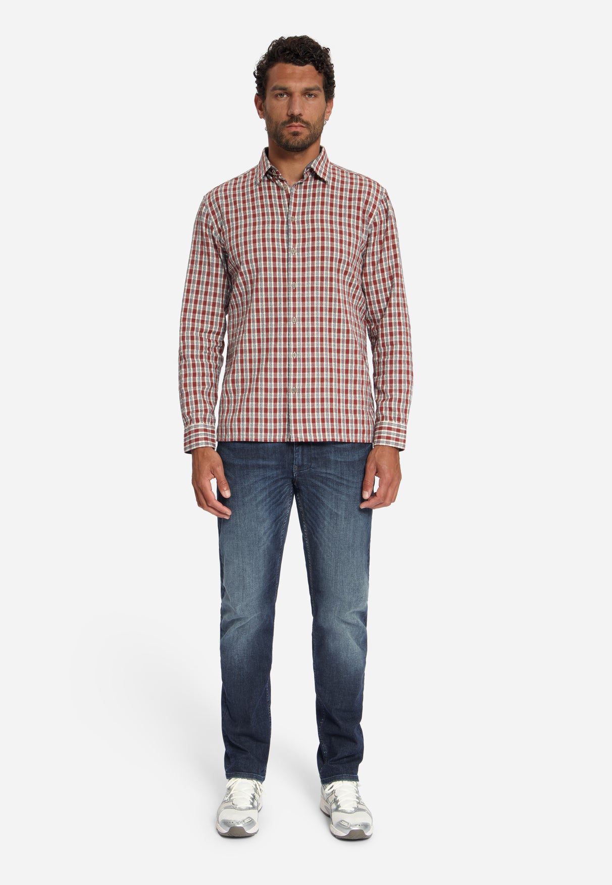 Shirt Yarn Dyed Small Check, Dobby Weave | Cayenne