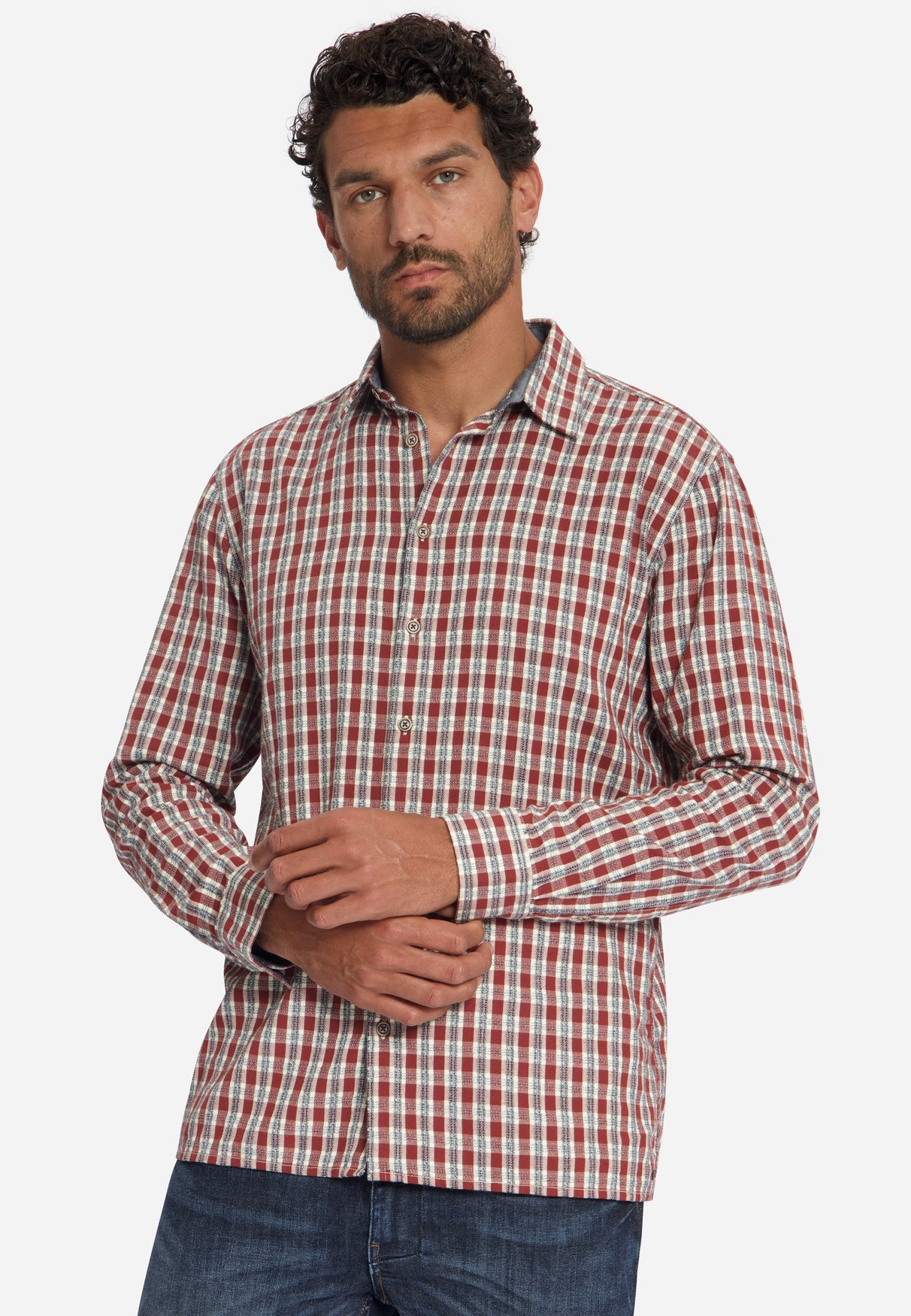 Shirt Yarn Dyed Small Check, Dobby Weave | Cayenne