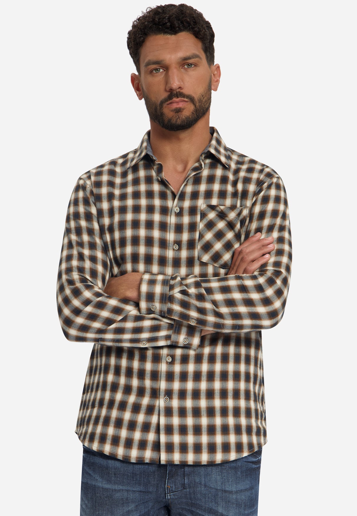 Cotton Check Shirt | Caramel