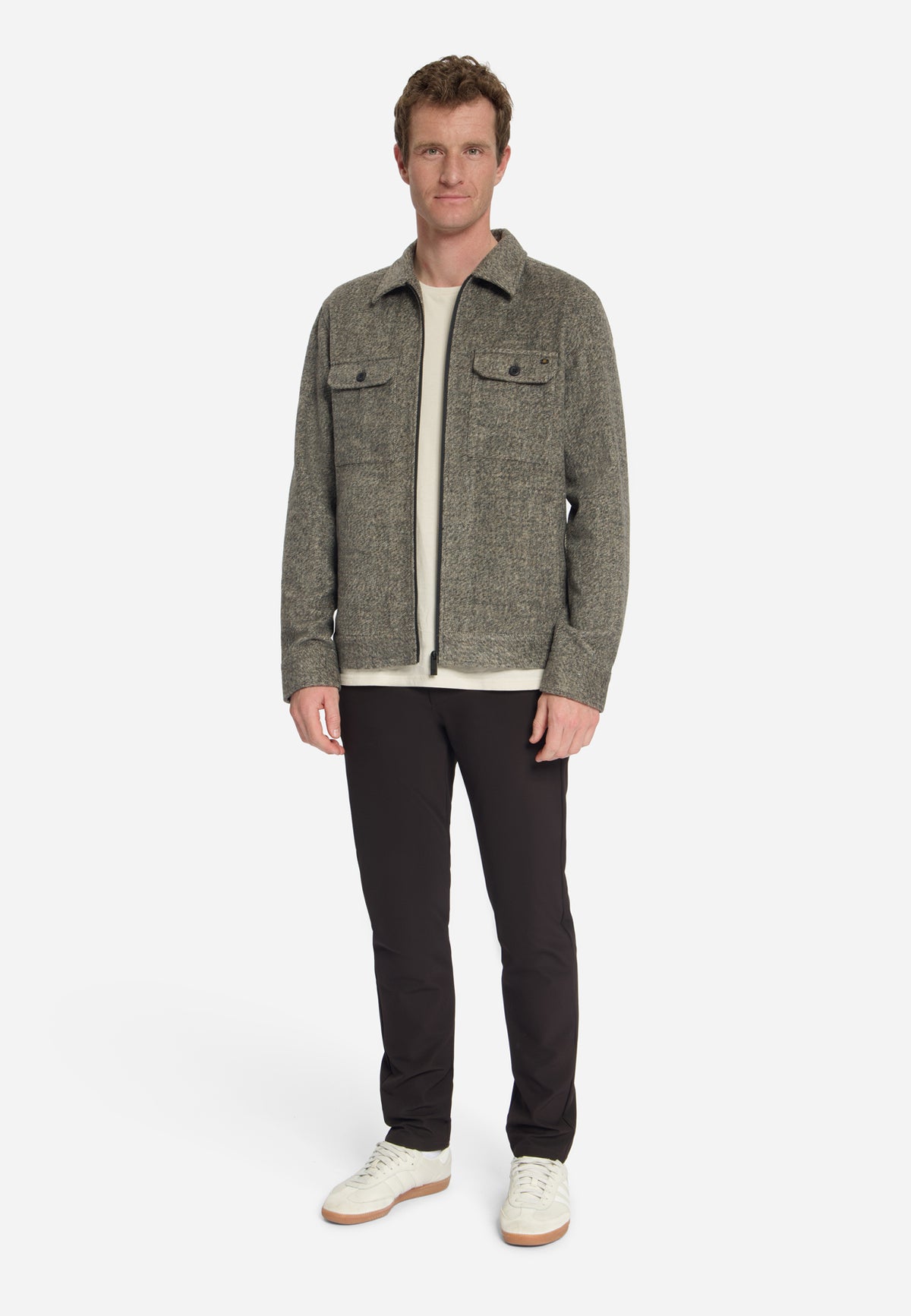 Wool Blend Zip Overshirt | Light Brown