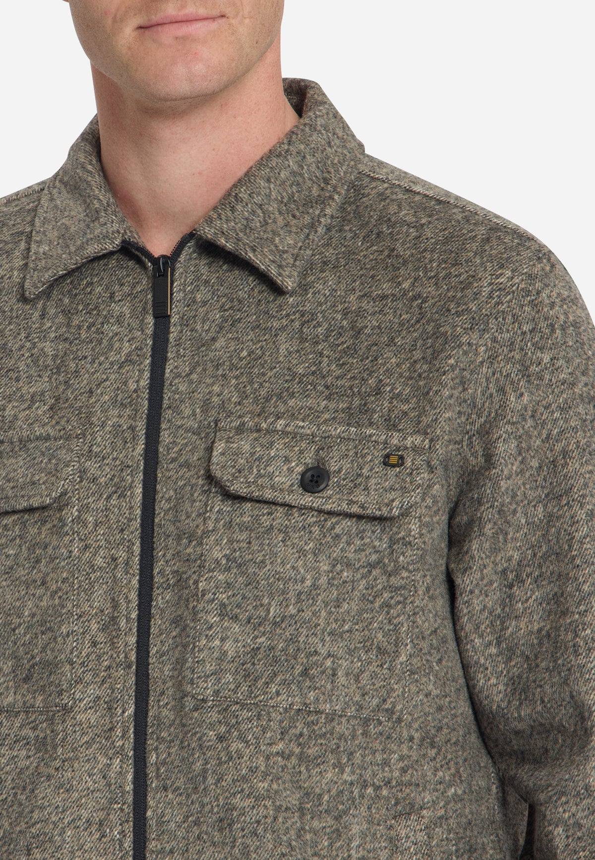 Wool Blend Zip Overshirt | Light Brown
