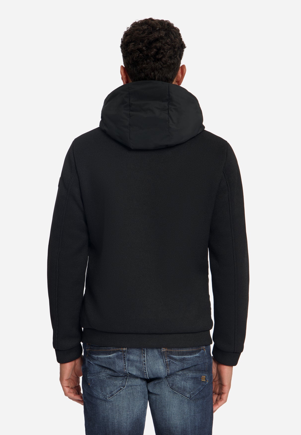 Jacket Short Fit Sealed Hooded Knitted Mix | Black