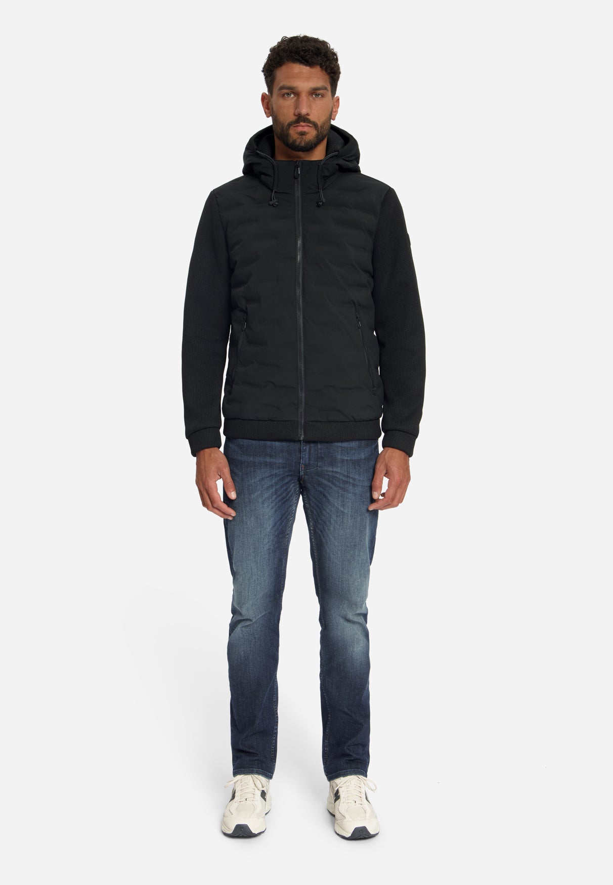 Jacket Short Fit Sealed Hooded Knitted Mix | Black